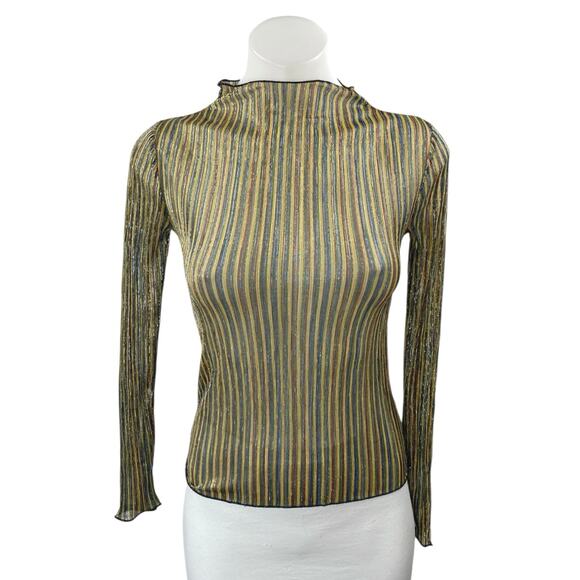 Urban Outfitters Sweaters - Urban Outfitters Multicolor Striped Metallic Long Sleeve Mock Neck Blouse Top XS